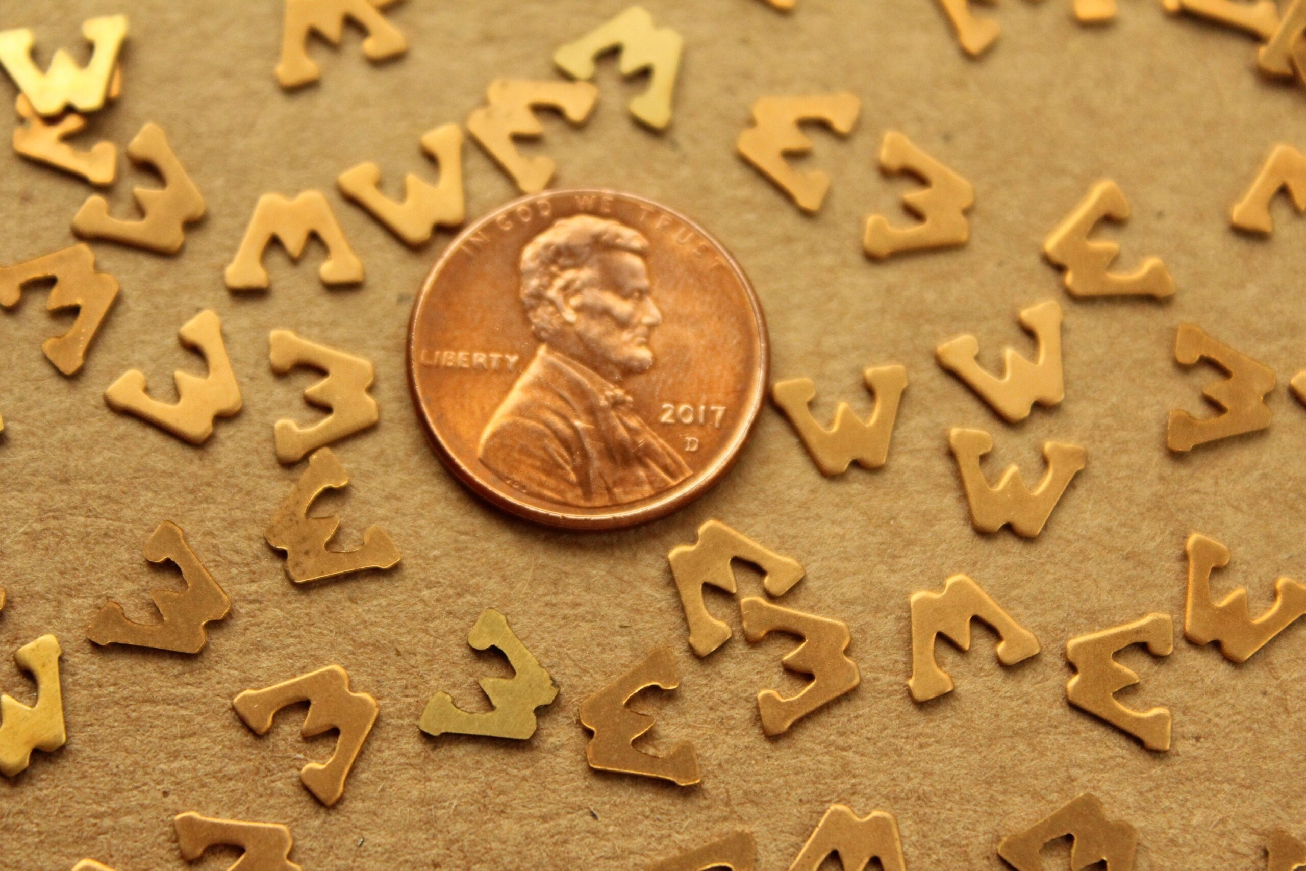 8 pc. Tiny Raw Brass Letter W Stampings - 7m by 5mm - made in USA | RB-1258