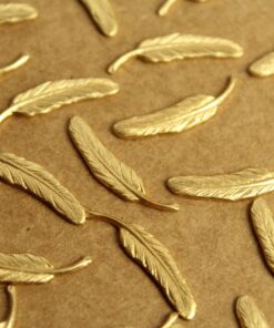 4 pc. Raw Brass Detailed Feathers: 23.5mm by 5mm - made in USA | RB-1261
