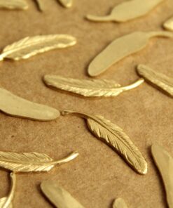 4 pc. Raw Brass Detailed Feathers: 23.5mm by 5mm - made in USA | RB-1261