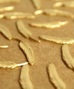 4 pc. Raw Brass Detailed Feathers: 23.5mm by 5mm - made in USA | RB-1261