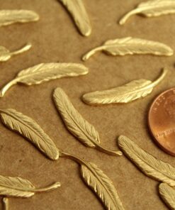 4 pc. Raw Brass Detailed Feathers: 23.5mm by 5mm - made in USA | RB-1261