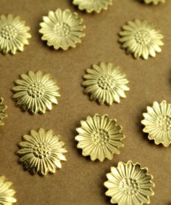 6 pc. Small Gold Plated Brass Daisies: 12mm - made in USA daisy sunflower flower petals floral bouquet spring summer garden | GLD-121