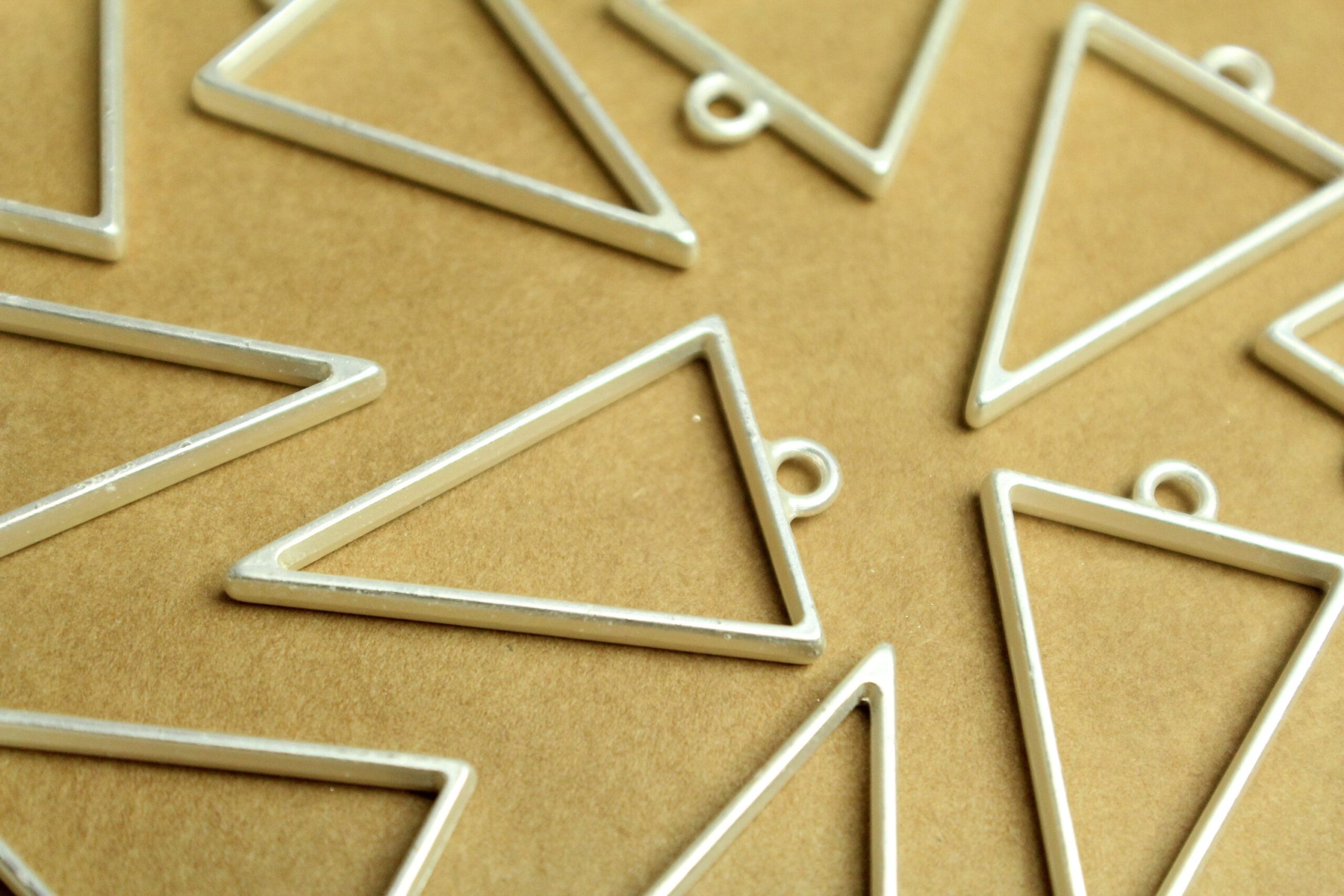 8 pc. Matte Silver Triangle Open Backed Bezel Setting, 40mm by 20.5mm | FI-569