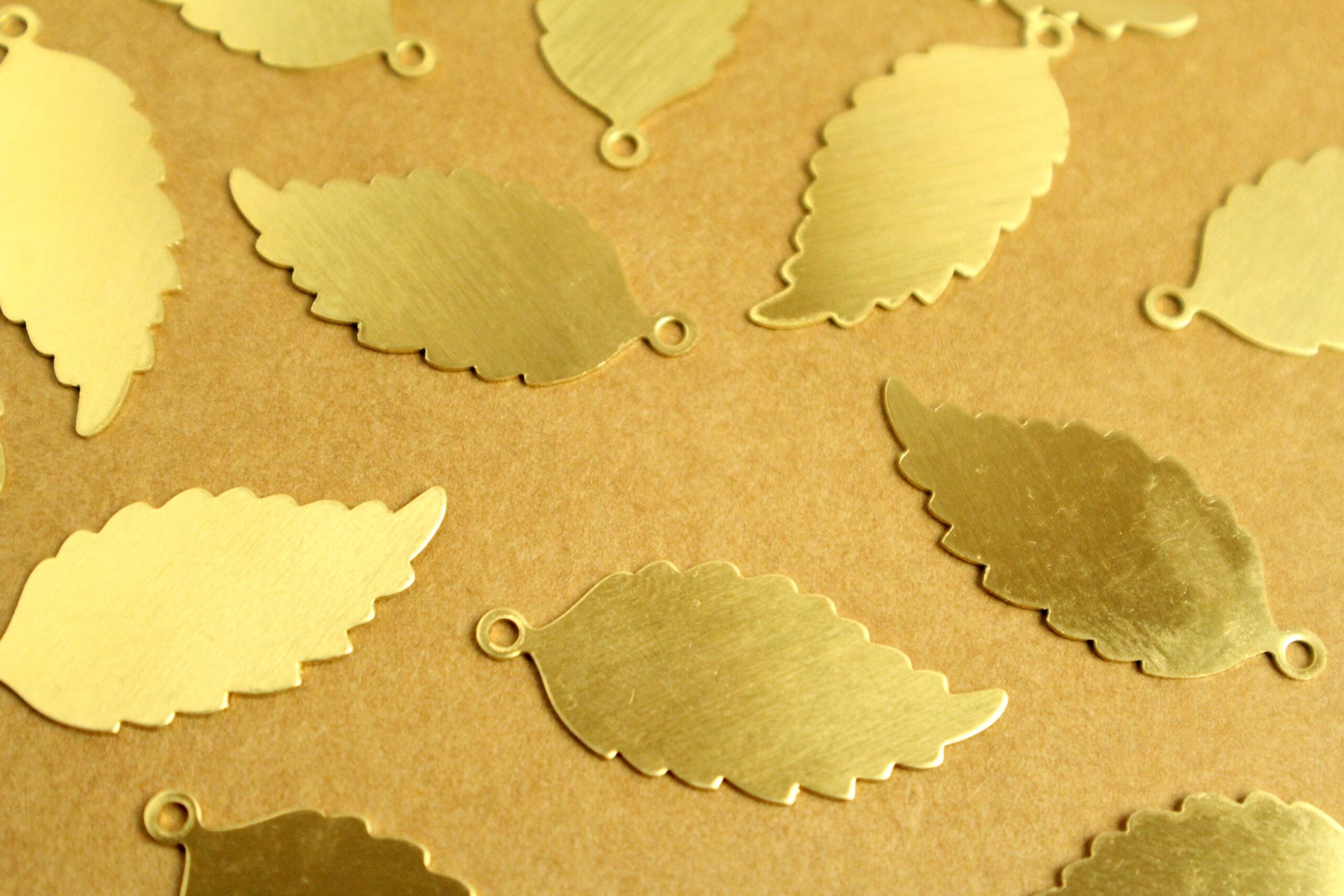 4 pc. Raw Brass Leaf Cutout Charms - Right: 32mm by 15mm - made in USA - stamping blank leaves autumn fall foliage tree woodland | RB-1310