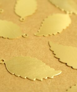 4 pc. Raw Brass Leaf Cutout Charms - Right: 32mm by 15mm - made in USA - stamping blank leaves autumn fall foliage tree woodland | RB-1310