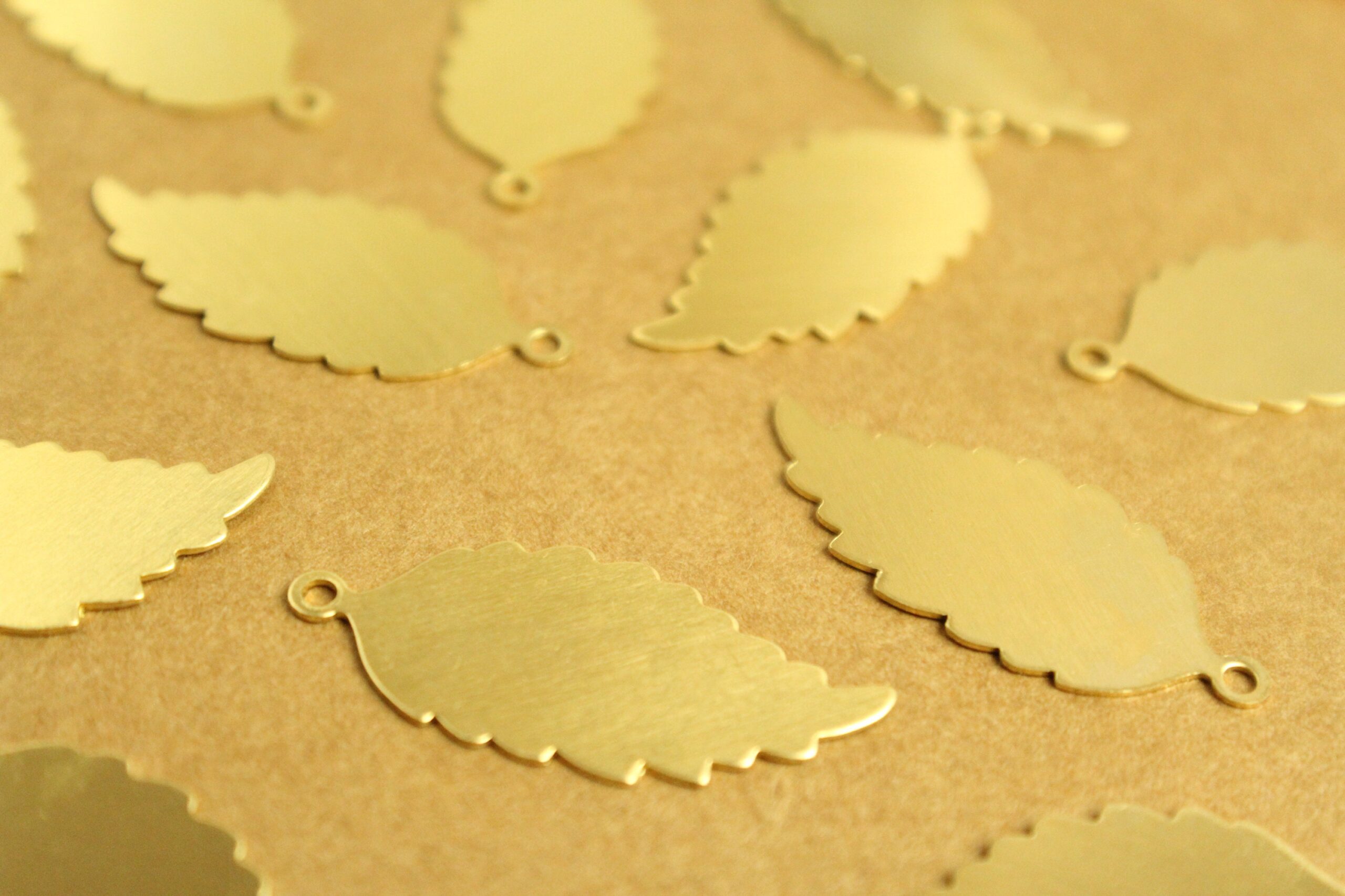 4 pc. Raw Brass Leaf Cutout Charms - Right: 32mm by 15mm - made in USA - stamping blank leaves autumn fall foliage tree woodland | RB-1310