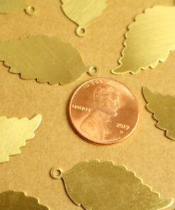 4 pc. Raw Brass Leaf Cutout Charms - Right: 32mm by 15mm - made in USA - stamping blank leaves autumn fall foliage tree woodland | RB-1310
