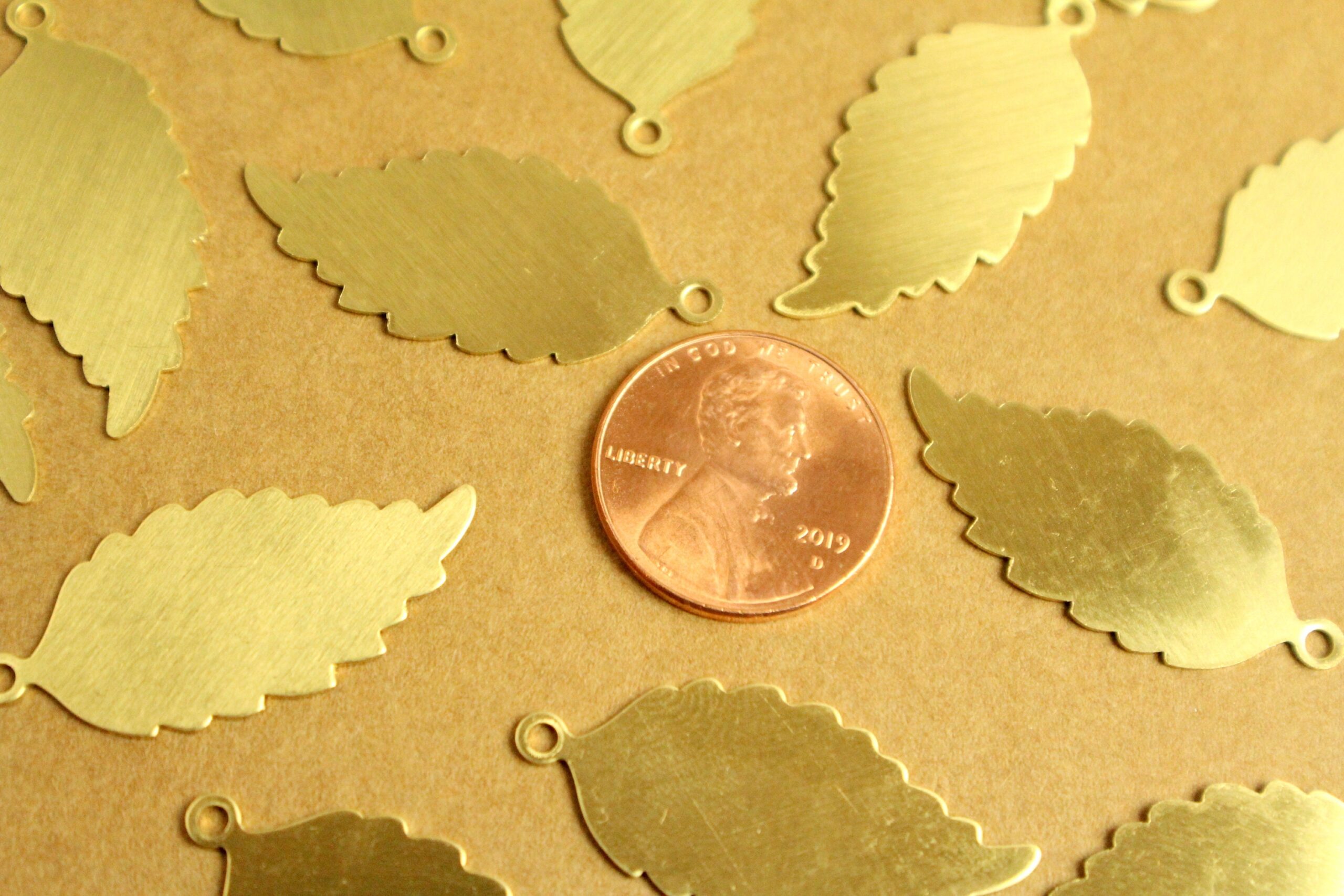 4 pc. Raw Brass Leaf Cutout Charms - Right: 32mm by 15mm - made in USA - stamping blank leaves autumn fall foliage tree woodland | RB-1310