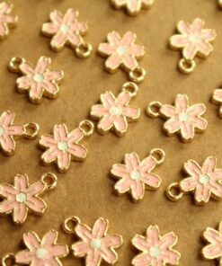 12 pc. Tiny Flower Charms, Pink and Gold Enameled, 11.5mm x 8mm | MIS-099*