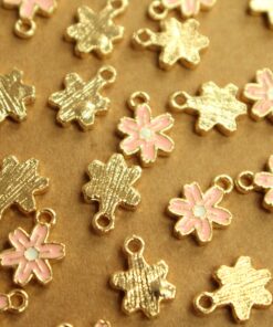 12 pc. Tiny Flower Charms, Pink and Gold Enameled, 11.5mm x 8mm | MIS-099*