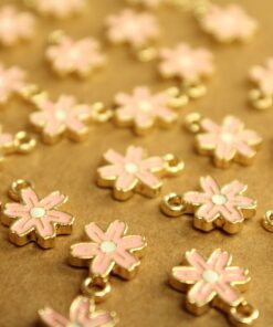 12 pc. Tiny Flower Charms, Pink and Gold Enameled, 11.5mm x 8mm | MIS-099*