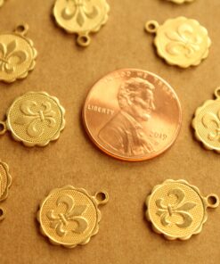 6 pc. Fleur de Lis Coin Charms: 12mm by 14mm - made in USA | RB-1317