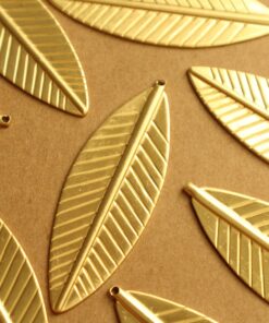 3 pc. Large Raw Brass Feathers: 62mm by 21mm - made in USA - leaf leaves bird tribal nature boho brooch bobby pin | RB-1331