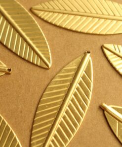3 pc. Large Raw Brass Feathers: 62mm by 21mm - made in USA - leaf leaves bird tribal nature boho brooch bobby pin | RB-1331