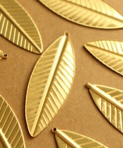 3 pc. Large Raw Brass Feathers: 62mm by 21mm - made in USA - leaf leaves bird tribal nature boho brooch bobby pin | RB-1331