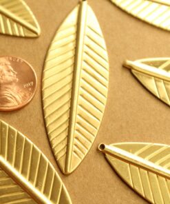 3 pc. Large Raw Brass Feathers: 62mm by 21mm - made in USA - leaf leaves bird tribal nature boho brooch bobby pin | RB-1331