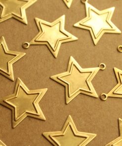 6 pc. Large Raw Brass Framed Star Charms: 22mm by 24mm - made in USA | RB-245