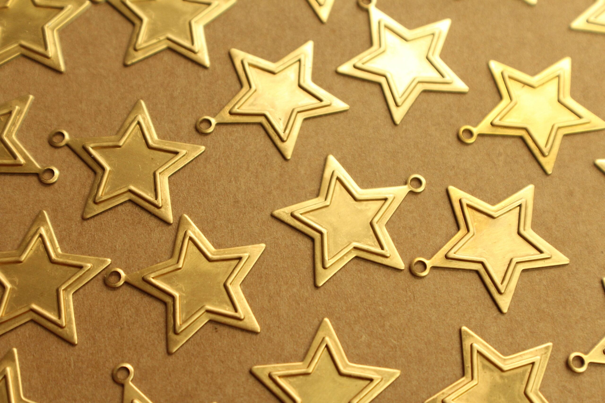 6 pc. Large Raw Brass Framed Star Charms: 22mm by 24mm - made in USA | RB-245