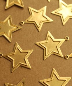 6 pc. Large Raw Brass Framed Star Charms: 22mm by 24mm - made in USA | RB-245