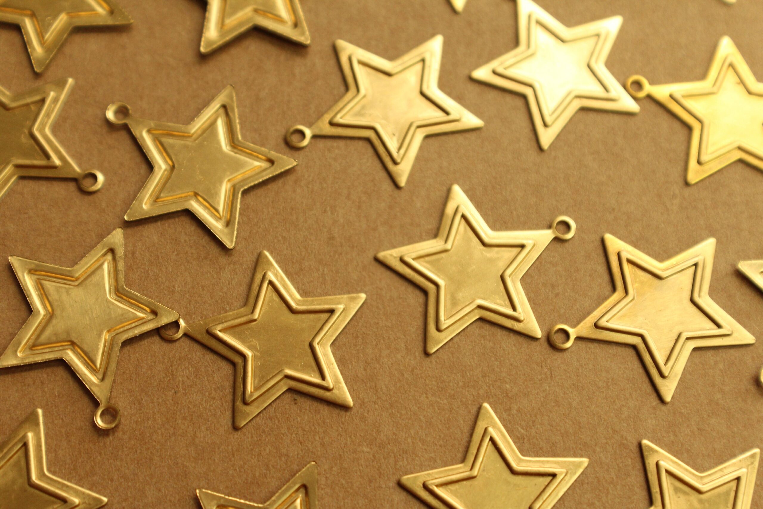 6 pc. Large Raw Brass Framed Star Charms: 22mm by 24mm - made in USA | RB-245