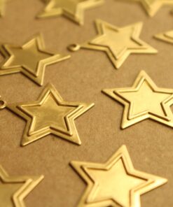 6 pc. Large Raw Brass Framed Star Charms: 22mm by 24mm - made in USA | RB-245