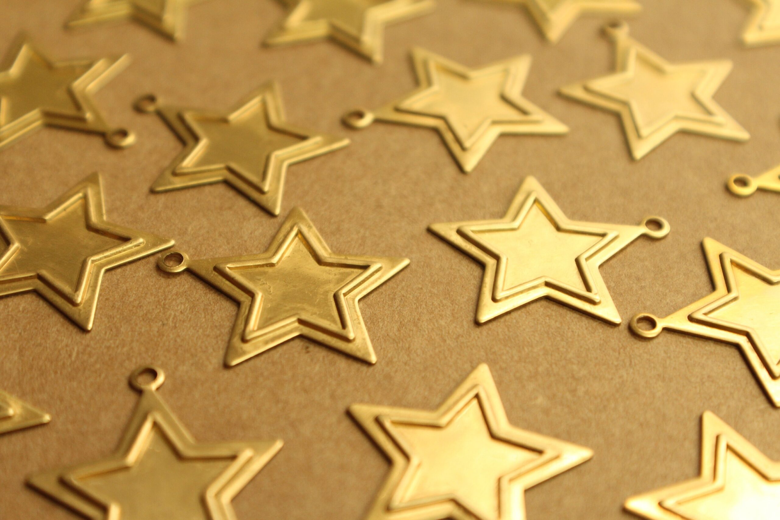 6 pc. Large Raw Brass Framed Star Charms: 22mm by 24mm - made in USA | RB-245