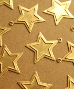 6 pc. Large Raw Brass Framed Star Charms: 22mm by 24mm - made in USA | RB-245