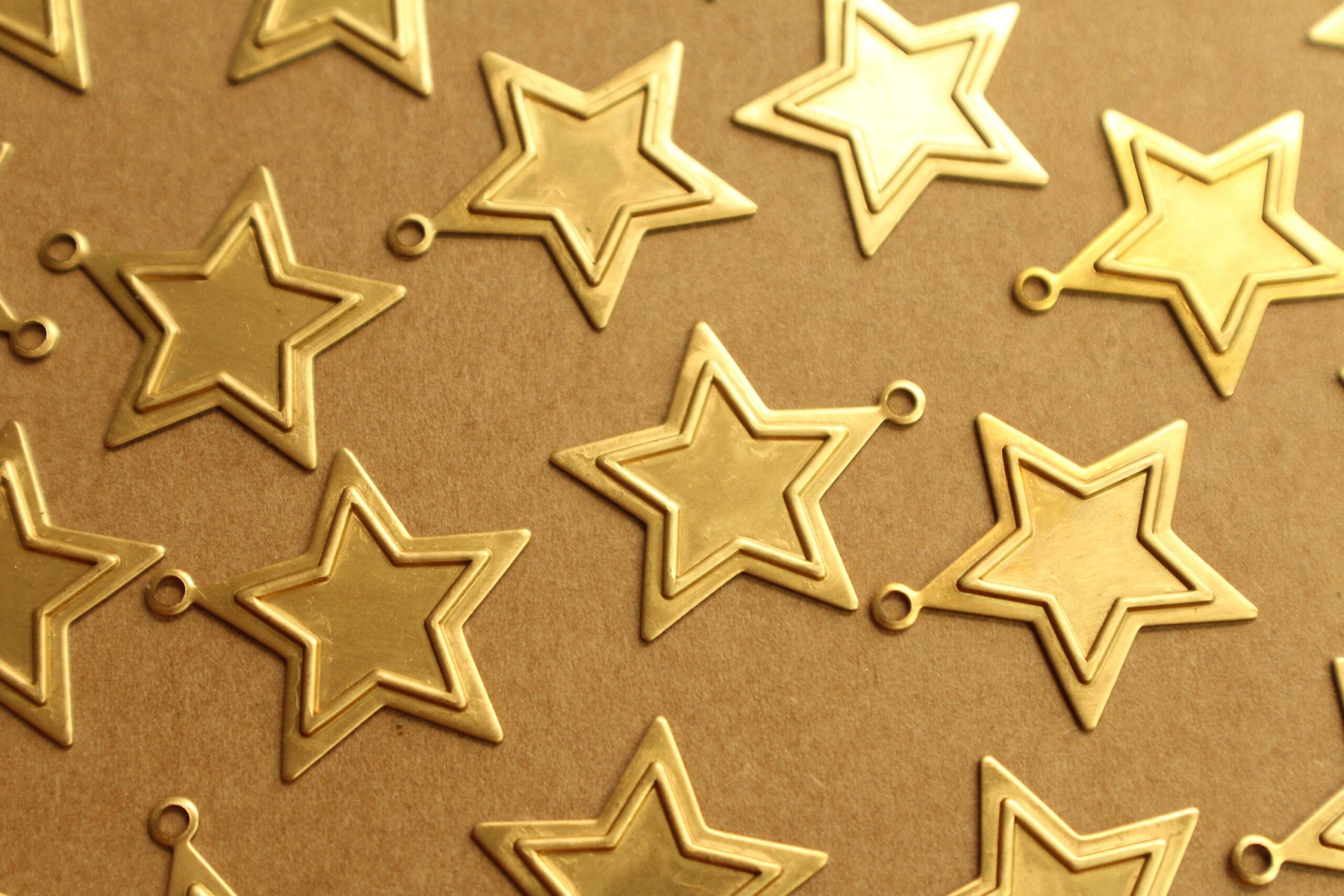 6 pc. Large Raw Brass Framed Star Charms: 22mm by 24mm - made in USA | RB-245