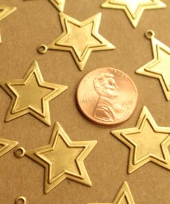 6 pc. Large Raw Brass Framed Star Charms: 22mm by 24mm - made in USA | RB-245