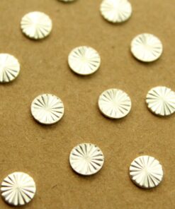 12 pc. Tiny Silver Plated Brass Textured Circles with Starburst Design: 7.5mm diameter - made in USA | SI-391