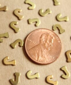6 pc. Tiny Raw Brass Letter J Stampings - 6.5mm by 4mm - made in USA | RB-1165