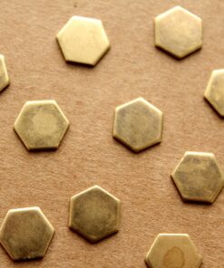 18 pc. Small Antique Brass Plated Smooth Hexagons: 9mm by 8mm - made in USA | AB-123