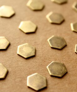 18 pc. Small Antique Brass Plated Smooth Hexagons: 9mm by 8mm - made in USA | AB-123