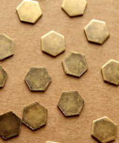18 pc. Small Antique Brass Plated Smooth Hexagons: 9mm by 8mm - made in USA | AB-123