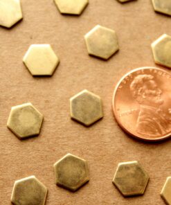 18 pc. Small Antique Brass Plated Smooth Hexagons: 9mm by 8mm - made in USA | AB-123