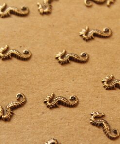 12 pc. Tiny Antique Brass Plated Seahorses: 10mm by 5mm - made in USA | AB-029