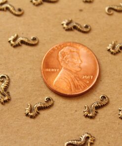 12 pc. Tiny Antique Brass Plated Seahorses: 10mm by 5mm - made in USA | AB-029