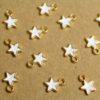 15 pc. Tiny Star Charms, White and Gold Enameled, 9mm x 7mm | MIS-258*