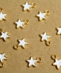 15 pc. Tiny Star Charms, White and Gold Enameled, 9mm x 7mm | MIS-258*