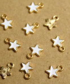 15 pc. Tiny Star Charms, White and Gold Enameled, 9mm x 7mm | MIS-258*