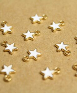 15 pc. Tiny Star Charms, White and Gold Enameled, 9mm x 7mm | MIS-258*