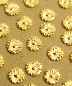 4 pc. Tiny Gold Plated Brass Flat Flowers: 9mm diameter - made in USA | GLD-154