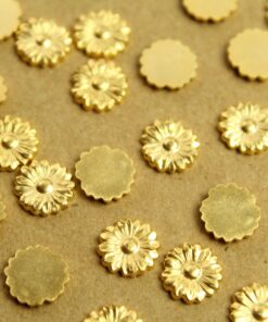 4 pc. Tiny Gold Plated Brass Flat Flowers: 9mm diameter - made in USA | GLD-154