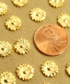 4 pc. Tiny Gold Plated Brass Flat Flowers: 9mm diameter - made in USA | GLD-154