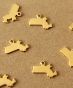 6 pc. Gold Plated Brass Massachusetts State Charms / Blanks: 12mm by 8.5mm - made in USA | GLD-205