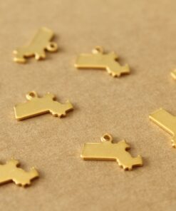 6 pc. Gold Plated Brass Massachusetts State Charms / Blanks: 12mm by 8.5mm - made in USA | GLD-205