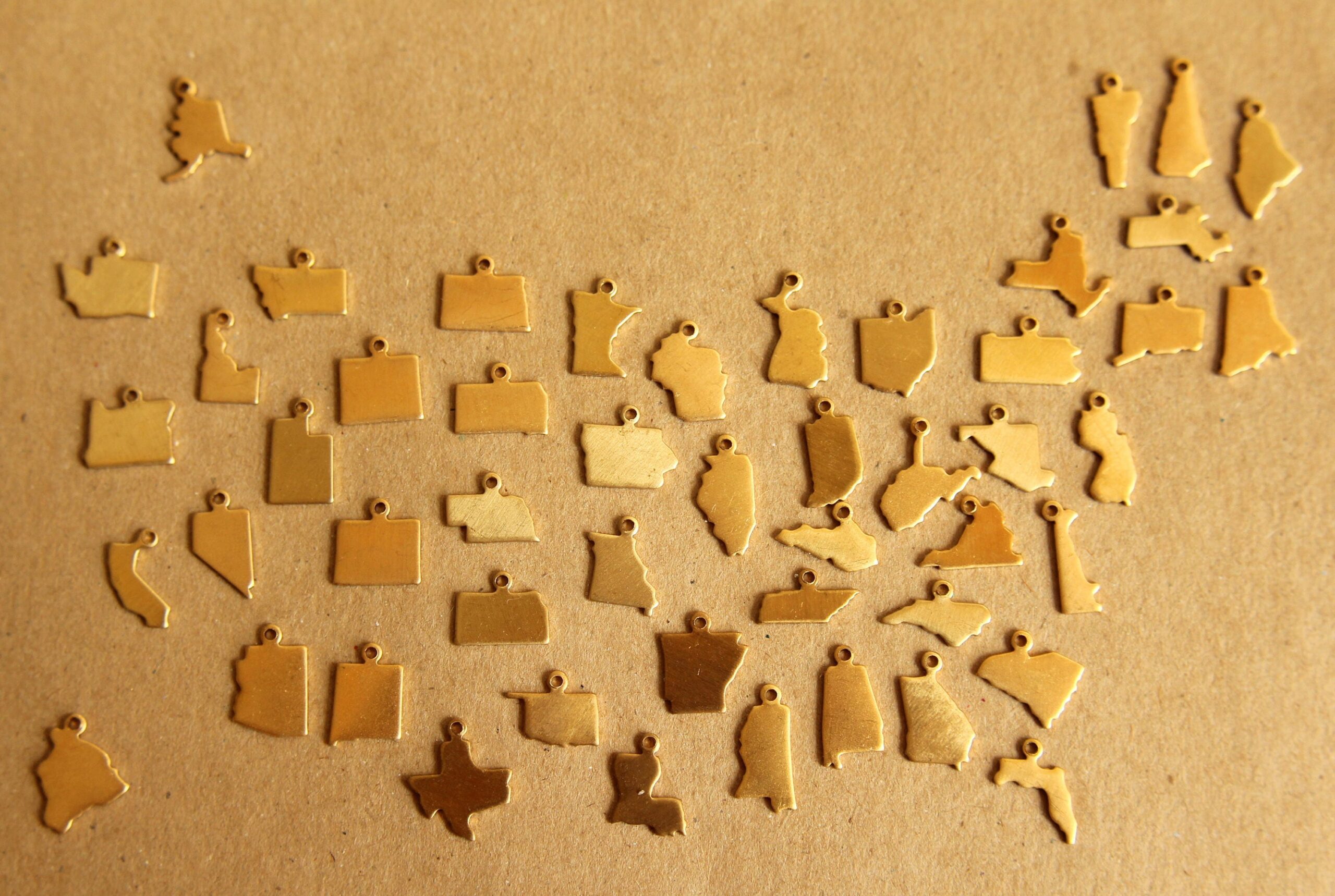 6 pc. Gold Plated Brass Massachusetts State Charms / Blanks: 12mm by 8.5mm - made in USA | GLD-205