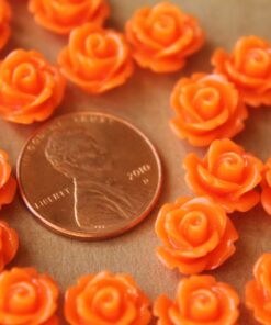CLOSEOUT - 30 pc. Bright Orange Glossy Rose Cabochon 10mm | RES-442