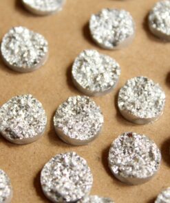 20 pc. Sparkly Light Silver Resin Druzy Style Cabochons 10.5 - 12mm | RES-602