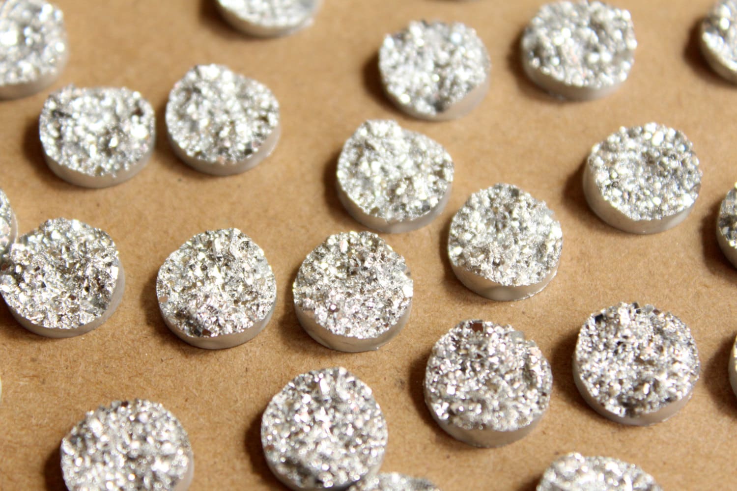 20 pc. Sparkly Light Silver Resin Druzy Style Cabochons 10.5 - 12mm | RES-602